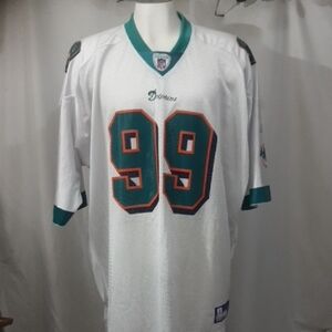 White and Teal NFL Jersey with Number 99
